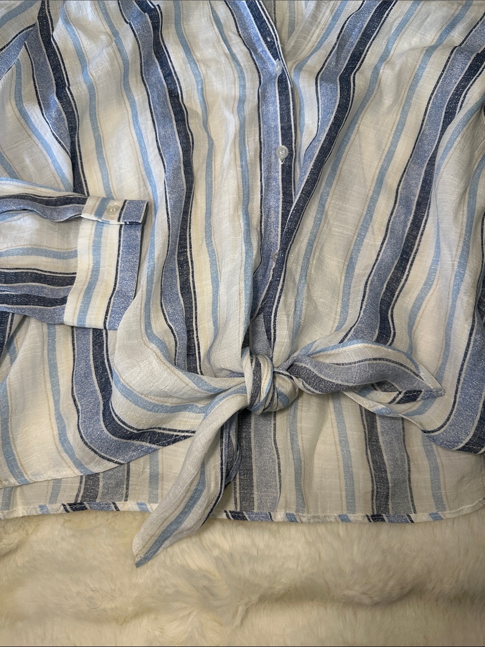 Madewell Blue Stripe Button-Down Tie-Front Shirt - Picture 2 of 3